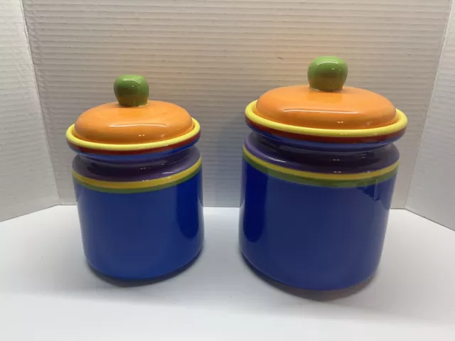 Dansk Caribe 8" Canister With Lid Hand Painted  Blue Yellow Orange Bahama
