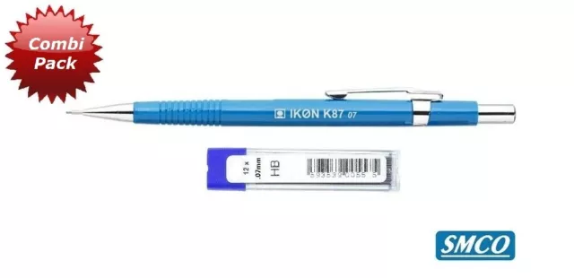 Mechanical Propelling Pencil 0.7mm BLUE BARREL IKON K87 Plus 12 HB Leads BY SMCO