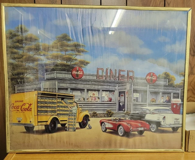 1995 Pamela Renfroe Coca-Cola  Chevy Corvette Print Poster 16 X 20 Framed