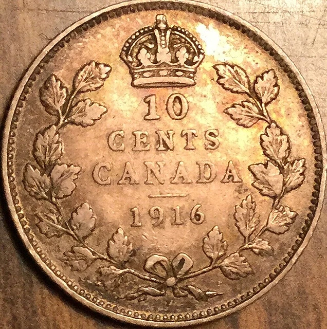 1916 Canada Silver 10 Cents Coin