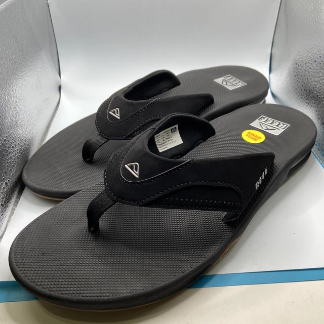 Reef Mens Fanning Black Silver Logo Size 13US/46EU NWOT, Bottle Opener In Sole