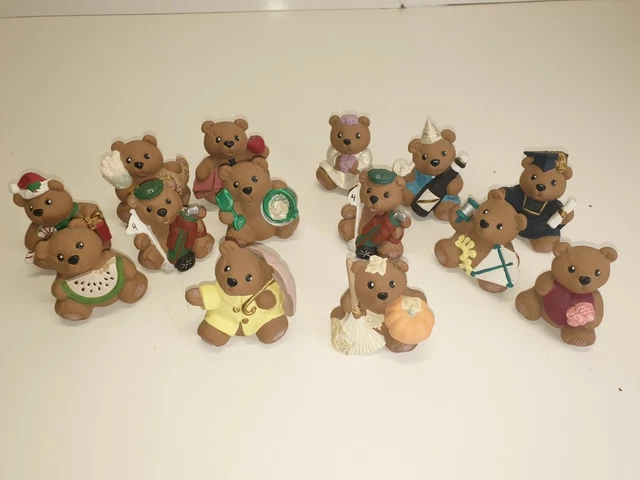 Vtg 14 Brown Bear Hand Made Ceramic Porcelain Firgurine Artist Lot Set 1995