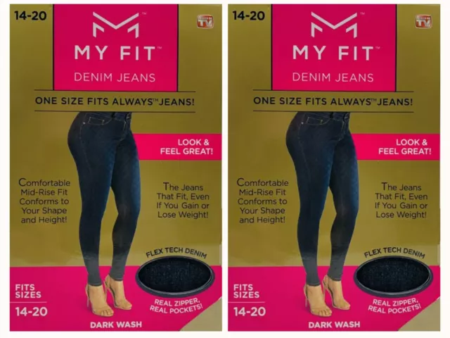 My Fit Denim Jeans As Seen on TV Dark Wash 14-20 One Size Fits - Lot of 2 BNIB