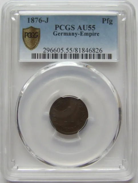 Moneta Reich Tedesco Impero 1 Pfennig 1876 J IN Quasi Extremely fine PCGS AU55 3