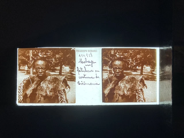 AFRIQUE ETHNOLOGIE 1900 PLAQUE VERRE 45x107 VUE STEREOSCOPIQUE VERASCOPE RICHARD