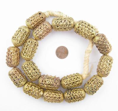 Nested Cylinder Brass Filigree Beads 30x20mm Ghana African Large Hole Handmade