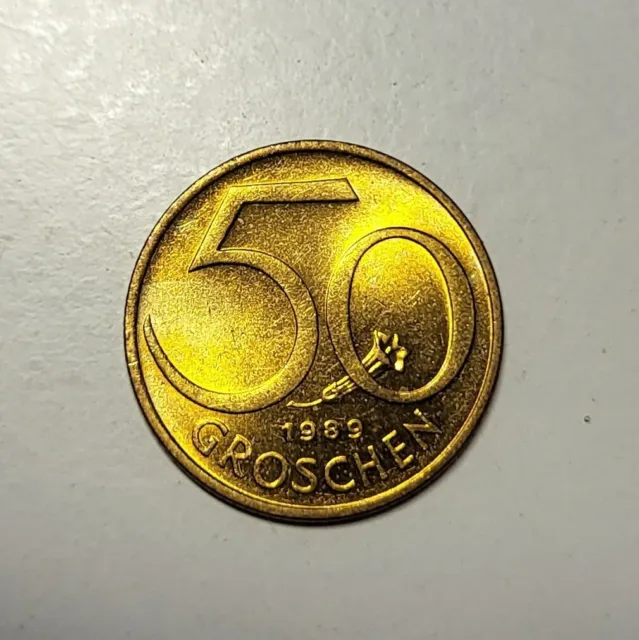 🧭 🇦🇹 AUSTRIA 50 Groschen coin, 1989. Uncirculated. 2