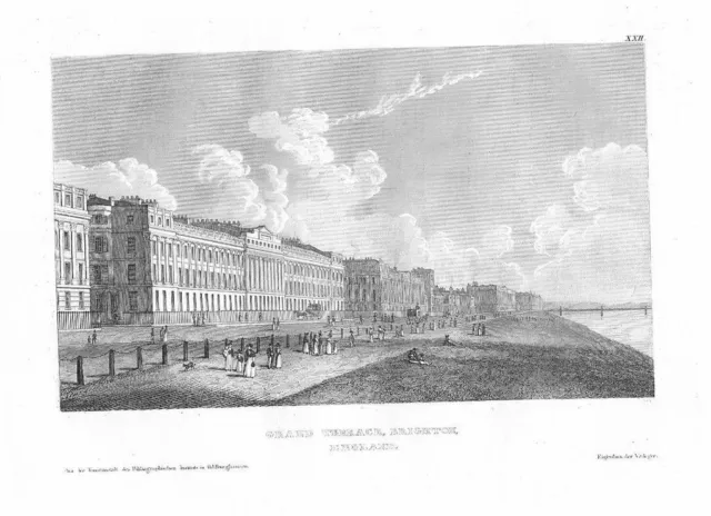 1840 - Grand Brighton engraving Original Stahlstich view antique print