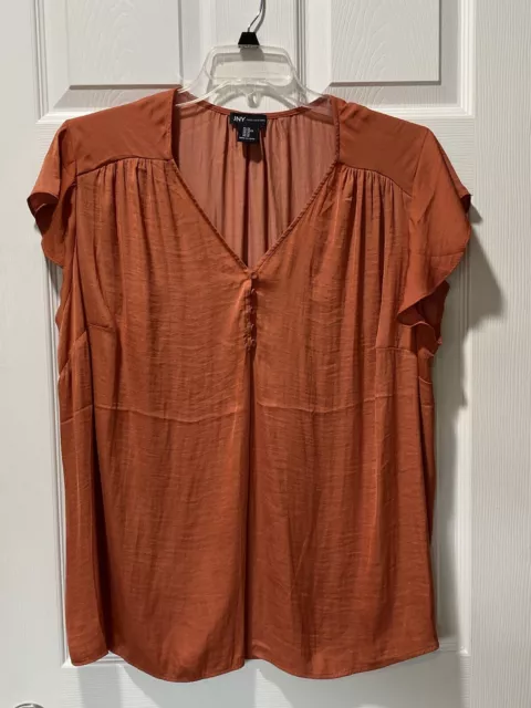 Jones NY Short Sleeve Pull Over Top Orange V-Neck Breezy Lightweight Size 2X