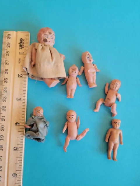 VTG Scary Dollhouse Doll Lot Celluloid Plastic Babies Baby Figures Miniature