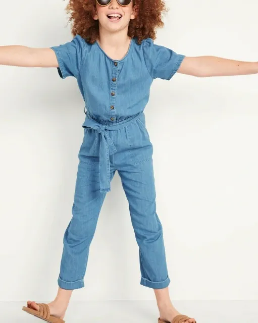 Old Navy Denim Blue Cute Short-Sleeve Utility Jean Jumpsuit for Girls NWT