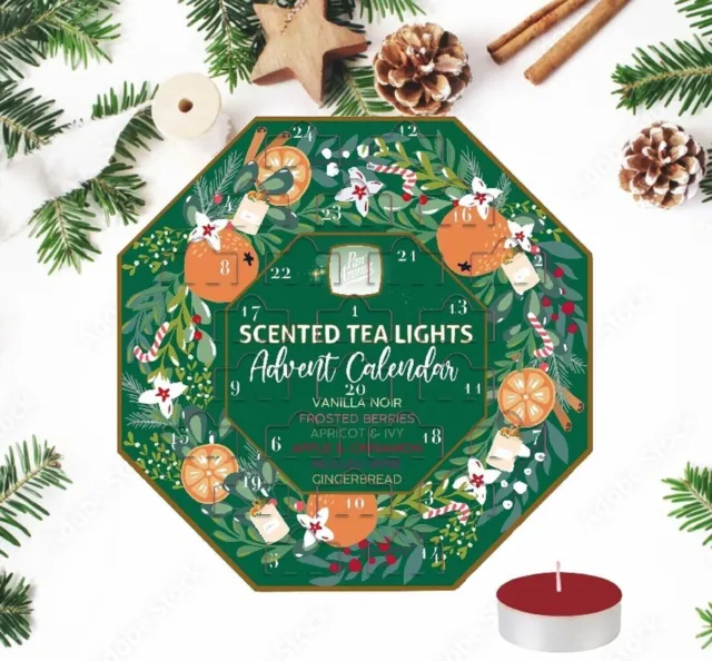 Pan Aroma Christmas Tea Light Candle Advent Calendar 24 Festive Scented Candles