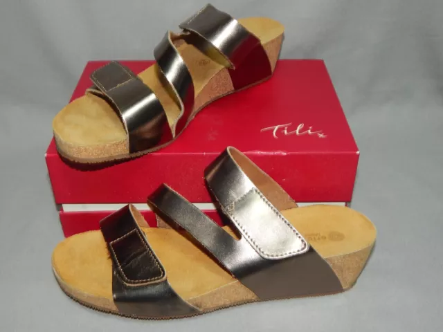 Womens size 38 eur Eric Michael bronze leather sandals cork heels shoes 7.5 to 8