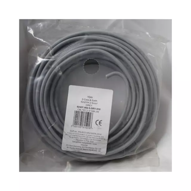 Prysmian 6242YH Grey 2.5mm² Twin and Earth Cable 2-Core & Earth 10 Metre Coil