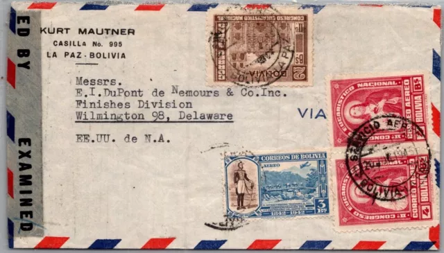 Bolivia Postal History Wwii Airmail Censored Cover Addr Usa Canc Yrs'1940-45