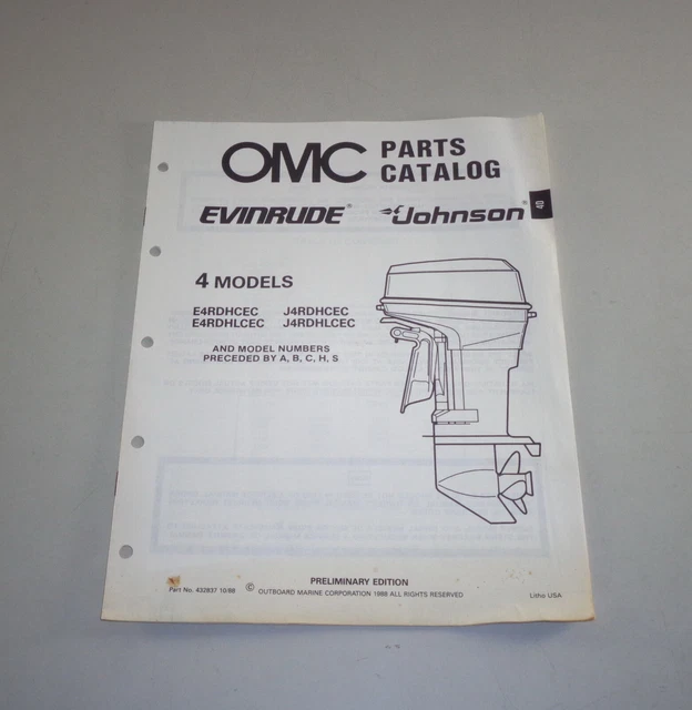 PARTS CATALOG/PARTS LIST Johnson Evinrude Outboard Motor 4 Models Since