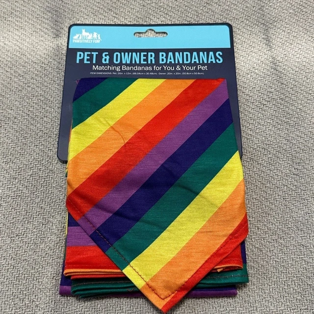 Dog Pet & Owner Matching Striped Rainbow Bandanas NWT Pride One Size Set Of 2