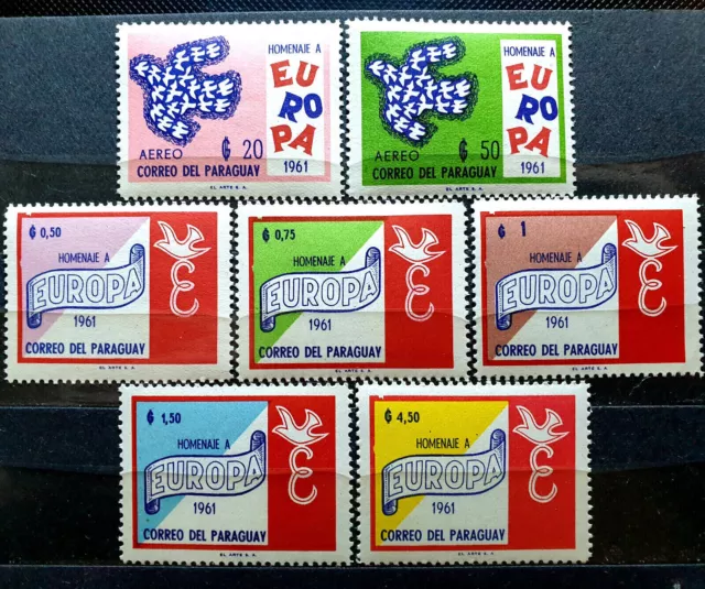 Paraguay 1961 - ERROR DE IMPRESIÓN - Aves de correo aéreo - Estampillada sin montar o nunca montada - Juego completo - Scott $48.20+