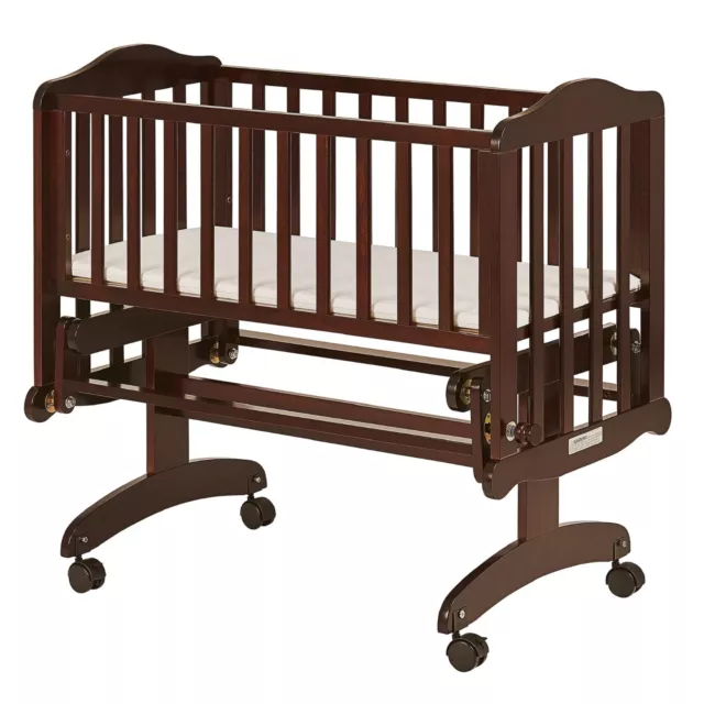 Baby Crib with Mattress Pad Portable Brown Wood Glider Rocking Nursery Furniture