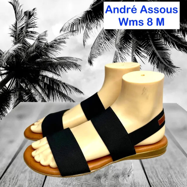 Andre Assous Womens Nigella Black Elastic Slingback Wedge Sandal Size 8M