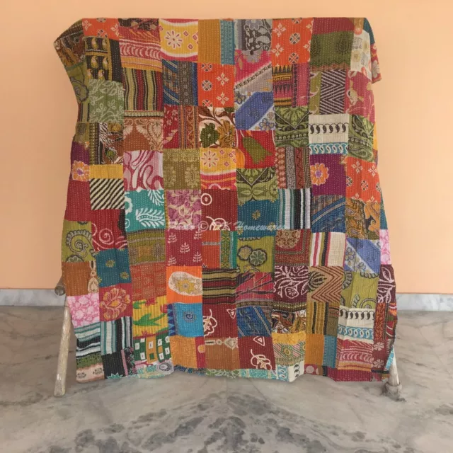 Couvre-lit double Kantha en coton patchwork vintage, couverture gitane...