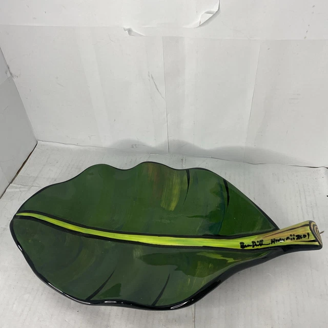 RARE Ben Diller Pottery 13” Long Banana Leaf Tray Dish Maui Hawaii 2001 Signed