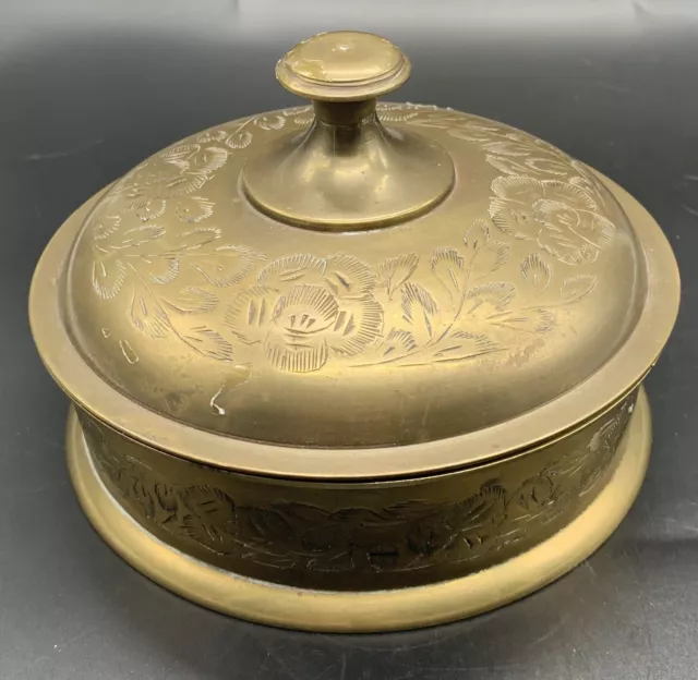 vintage  Brass Jewelry Vanity Box with lid Trinket floral etched