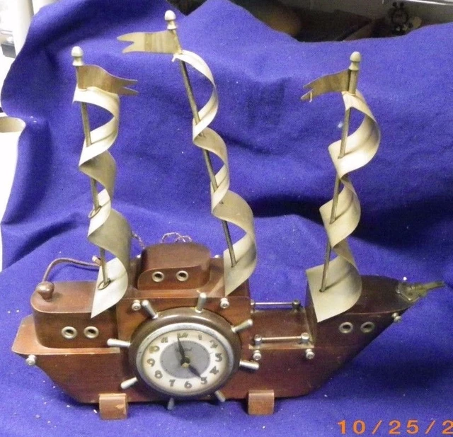 VINTAGE UNITED SHIP Clock Wood Metal Sails Mantle Clock 31.99 PicClick