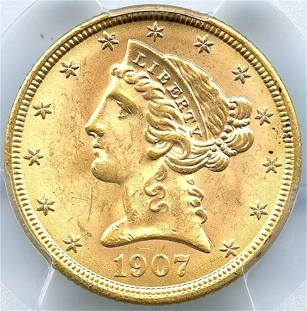 1907 $5 Gold Liberty Half Eagle, PCGS MS-64 CAC, Flashy and Bright Gold Coin!