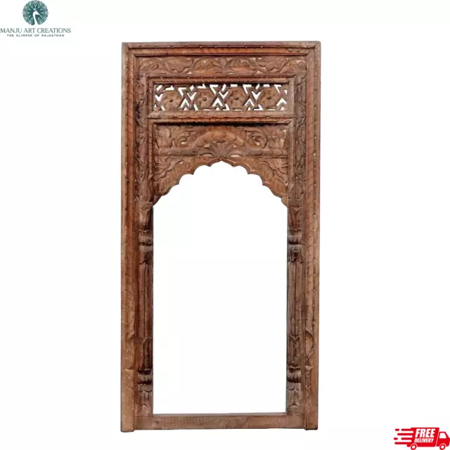 Antique Rajasthani Style Hand-Carved Wooden Jharokha Wall Decor