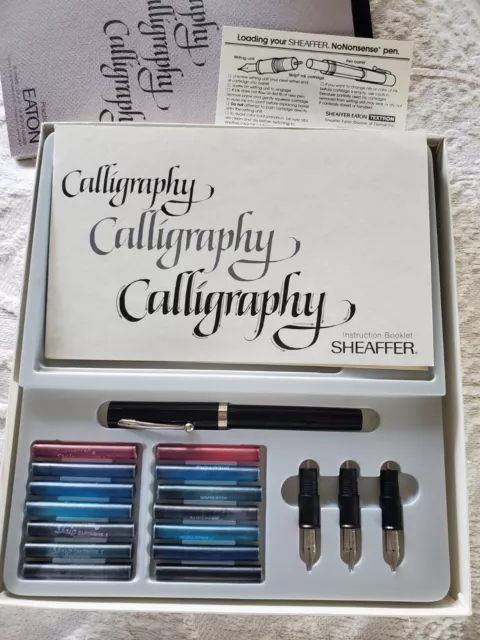 Vintage SHEAFFER CALLIGRAPHY FOUNTAIN PEN SET In Box, w/ Instructions 2 Pens