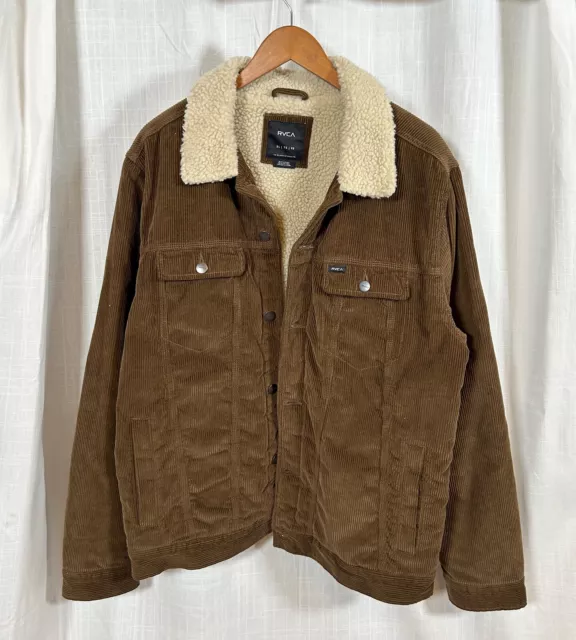 RVCA Corduroy Sherpa Lined Brown Jacket Mens Size XL Coat