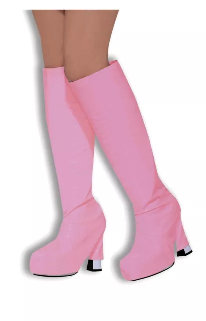 LADIES GOGO 60's 70's HIPPY SHOE BOOT TOPS COVERS FANCY DRESS COSTUME PINK FD110