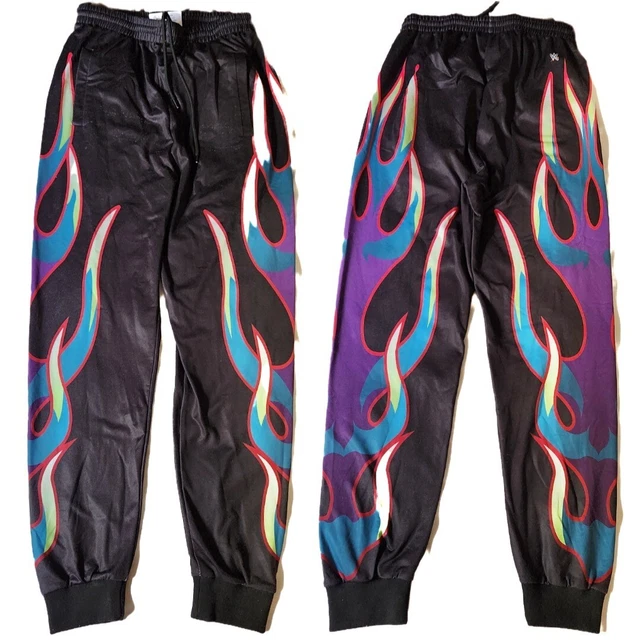 EDDIE GUERRERO LATINO Heat WWE WWF WCW ECW Men's S Black Flame Pants