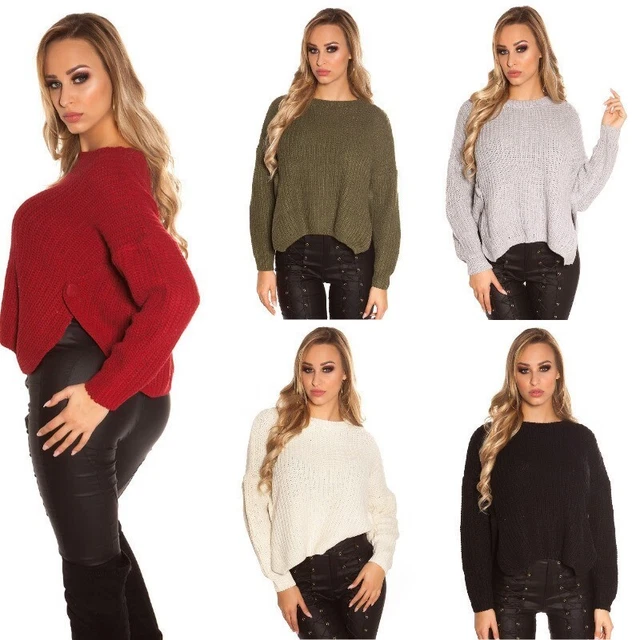 Maglione pullover maglia maglietta donna asimmetrica aperture laterali largo