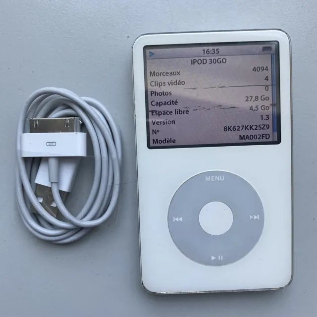 Apple Ipod 30go A1136 - 30Gb Classic IPod - avec câble - Fonctionne Défaut Ecran