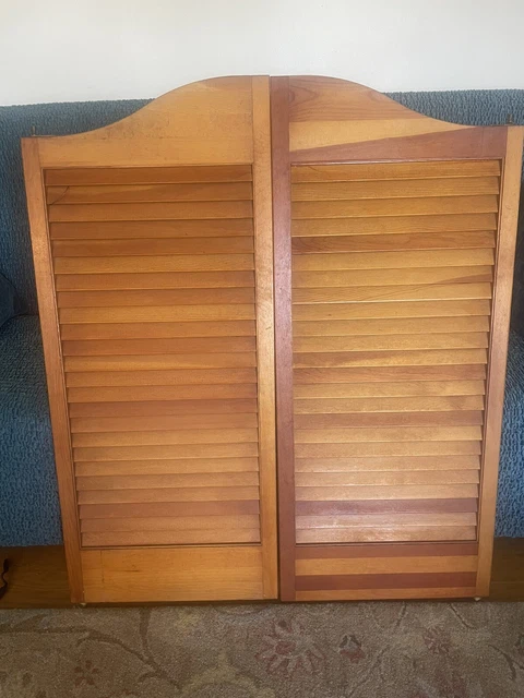 vintage WOOD finish slatted louvered SWINGING DOORS 1 X 17.5 X 41 with hardware