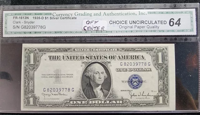 1935D $1 Silver Certificate Error Note Alignment Shift Misprint Choice Unc T2758