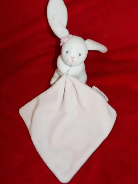 Doudou Lapin blanc mouchoir rose boîte fleur DC3337 Doudou et Compagnie