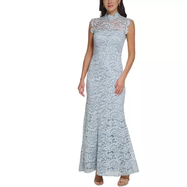 Eliza J Womens Blue Lace Long Wedding Evening Dress Gown 10 BHFO 2377