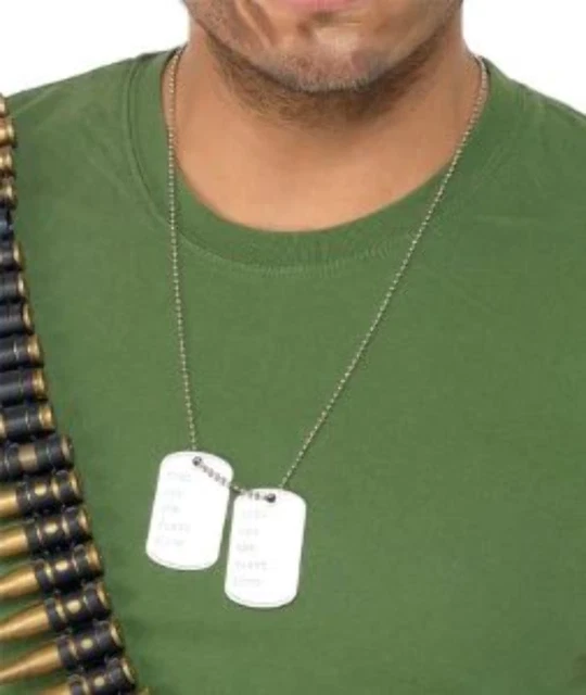 Smiffys Chaîne Militaire Avec 2 Plaques D’identité En Aluminium – Accessoire Déguisement Soldat, Argent, Taille Unique