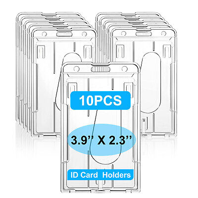 10Pcs ID Card Badge Holder Vertical Protector Hard Plastic Waterproof Clear Case