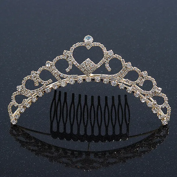 Bridal/ Wedding/ Prom/ Party Gold Plated Diamante Hair Comb/ Tiara - 12cm