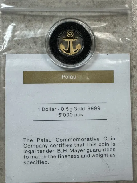 2019 Palau $1 Gold 1/2g Anchor Coin - .9999 Fine - Low 15K Mintage - Collectible