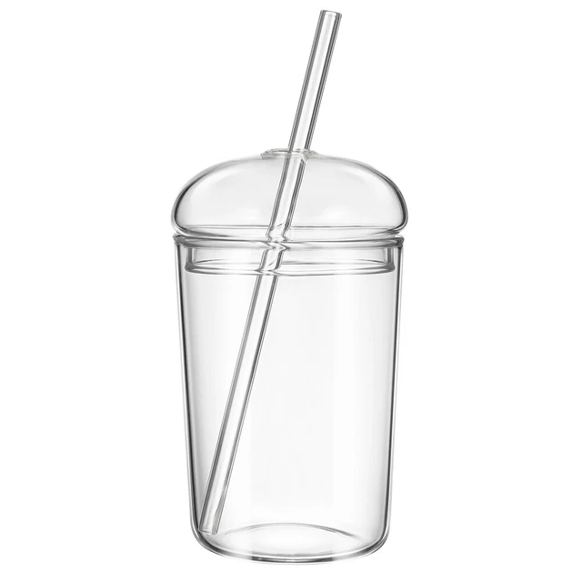 Taza de vidrio con tapa y paja transparente taza de beber para leche
