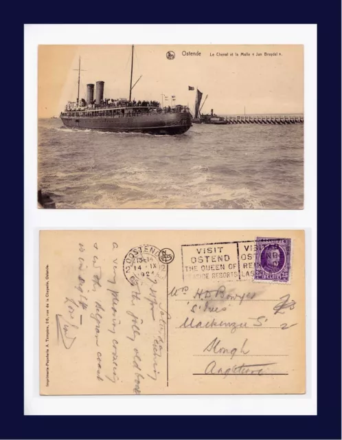 Belge Belgium Ostende Le Chenal Et La Malle "Jan Breydel" Sent 1924 To England,