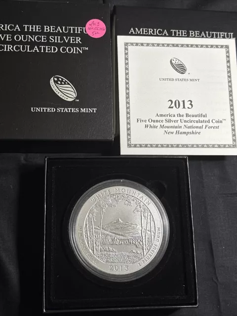 2013  P White Mountain  5 Ounce Silver ATB Burnished Quarter OGP