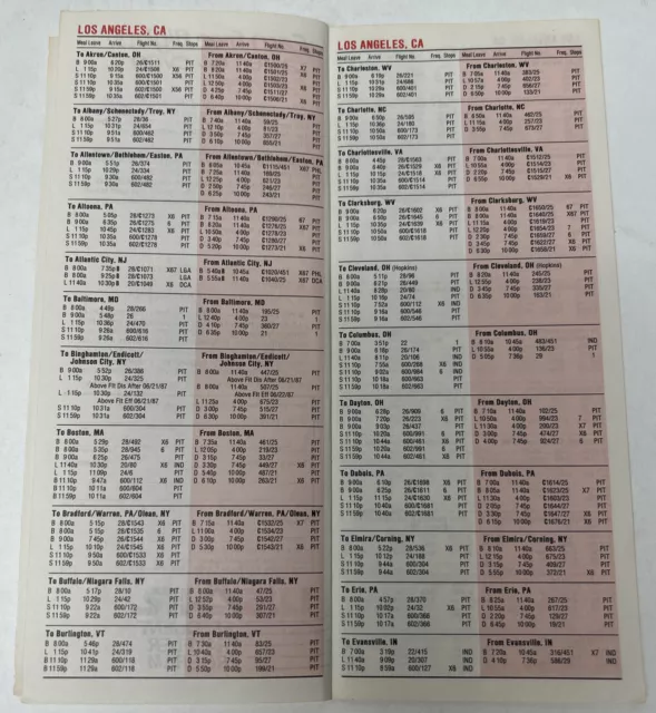 US Air City Timetable Los Angeles June 1, 1987 Vintage Airline Brochure 3