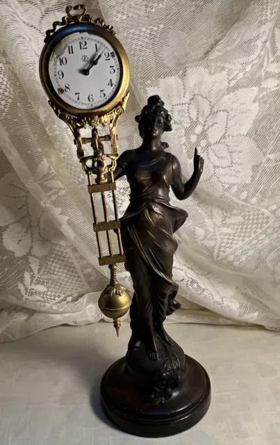 Antique Junghen Swinging Clock  Germany Godess Diana