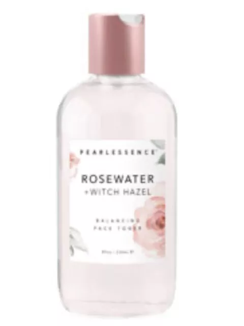 Pearlessence  Rosewater Witch Hazel Balancing Face Toner Bottle Glass 8oz.